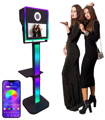 Neueste DSLR-Fotokabine (15,6-Zoll-Touchscreen) + Mini-Computer, Fülllicht und Flightcase, Selfie-Fotokabinenmaschine + Druckerständer, für Partys, Hochzeiten, Vermietungsunternehmen, Schwarz