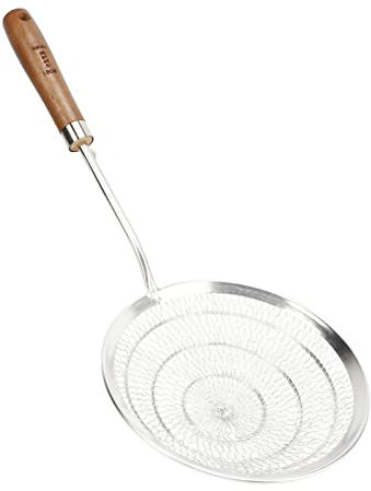 Cuchara Coladora de Acero Inoxidable, Largo de Madera, Cucharón Ranurado Seguro Antiescaldaduras, Cocina para Freír Espaguetis (Grande 62x43x8cm/24,4x16,9x3,1 pulgadas)