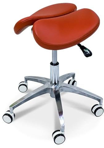 LXGJSQY Ergonomischer Sattelhocker mit geteilter Sitzfläche, Rot, 360° drehbarer Sattelbürostuhl, Hochleistungs-Zahnarztstuhl mit Rollen, 52-70 cm Verstellbarer hydraulischer Hocker
