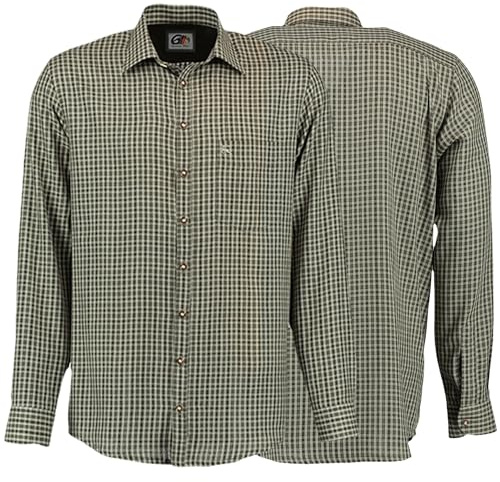 German Wear Jagdhemd Hemd Langarm Hemd Regular Fit Haifischkragen mit Stick Farbe: Dunkelgrün, größe: 4XL (49/50)