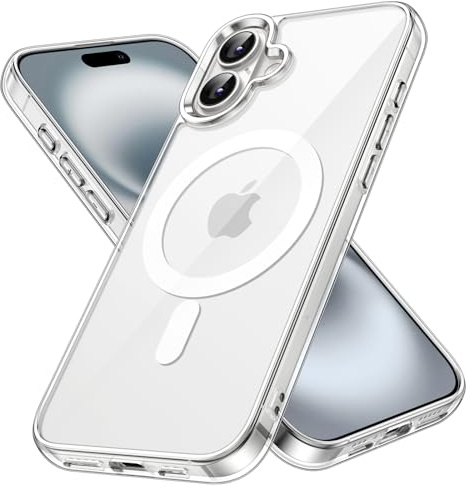 JETech Magnetisk Skal för iPhone 16 6,1-Tum Kompatibel med MagSafe, Stötsäker Telefon Bumper Case, Anti-Skrapa Genomskinlig Baksida (Klar)