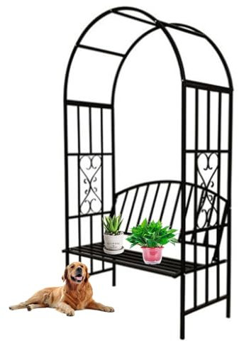Metal Pergola Trellis Arch Garden Arch Arbor Heavy Duty Outdoor Rose Vines Arch With Bench Seat 114x49x205cm Iron Garden Balcone Arch Support Frame