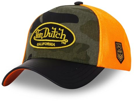 Von Dutch Mütze für Herren und Damen, Trucker Vintage, verstellbar, Khaki / Schwarz / Orange, One size