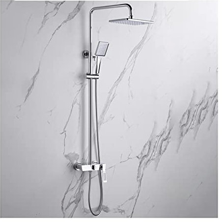 QTANZIQI 8-Zoll-Duschsystem mit Regenduschkopf, Dusch-Kombi-Set, Wandmontage-Duscharmatur-Set, Einhand-Regenmischer, Dusch-Kombi-Set mit Handbrause, Wasserfall-Wannenauslauf, Chrom