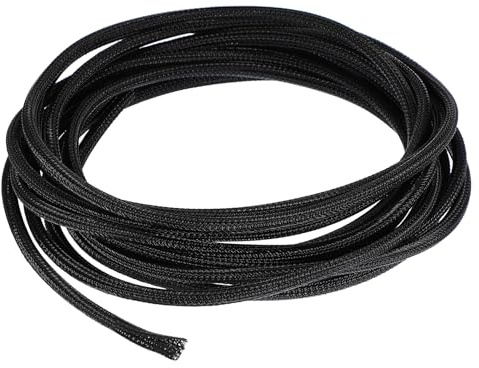 sourcing map Gaine de protection tressée extensible en PET pour gestion des câbles, TV, ordinateur, audio, appareils à la maison, bureau, 6,1 m, noir