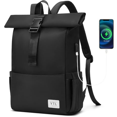 YTL Rolltop Rucksack Damen & Herren,Leichte Rucksäck Wasserdichte Tasche Radfahrenrucksack Reiserucksack Schultasche Teenager Backpack Women Viel Fächer mit 15,6 Laptopfach