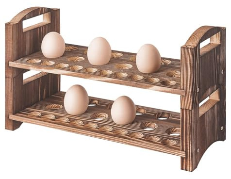 Portauova in legno a 2 strati, impilabile, organizer per uova di quaglia, adatto per anatra, tacchino, uova di gallina, fino a 36 uova, 2 ripiani, marrone