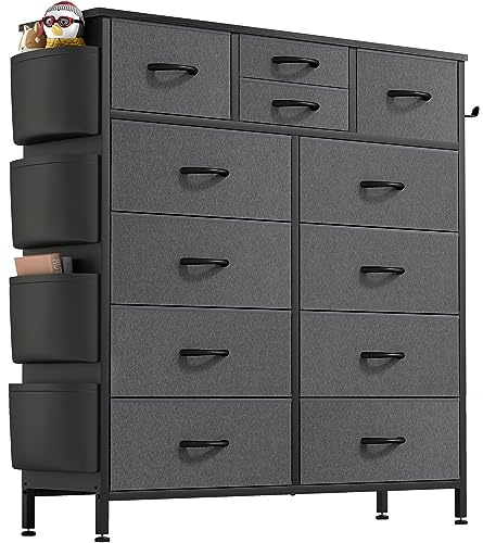 Buluri Chest of Drawers with 12 Fabric Drawers, Tall Dresser for Bedroom