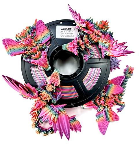 Stronghero3D Silk PLA 3D Printer Filament 1.75mm,Candy Silk Rainbow,Multi Color 3D Printing Filament,Color Change Filament for Most 3D Printer,Net Weight 1kg(2.2lbs) Accuracy +/-0.05mm