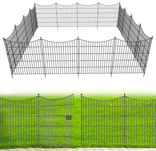 15 Panels Decorative Garden Fence with Gate, 32 in(H) X 35.4 ft(L) No Dig Dog Fence Animal Barrier Outdoor for Yard, Rustproof Metal Garden Edging and Borders, Temporary Fencing Stakes