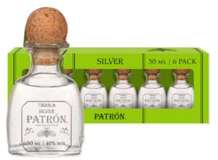 PATRON Silver Tequila, 100% Weber Blue Agave, Mini Bottles, 40%ABV, 6x5cl | Small Batch Crafted in Mexico, Smooth Blanco for Cocktails or Gifting, 100% Weber Blue Agave, Miniature Bottles, 6x50ml