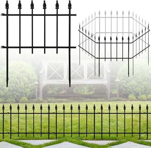LATIHUUM Decorative Garden Fence 10ft (L) x 19in (H) - 7 Panels Heavy Duty Garden Fencing Animal Barrier Rustproof Metal Fence Border for Outdoor Yard & Flower Bed Decor