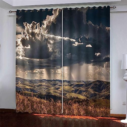 Vorhang Blickdicht Gardinen Mit Ösen - 2 Stücke 170(B) X 200(H) cm Verdunklungsvorhänge 3D Alpine Landschaft Muster Thermovorhang Für Kinderzimmer Schlafzimmer Weihnachtsgardinen-25011427438332