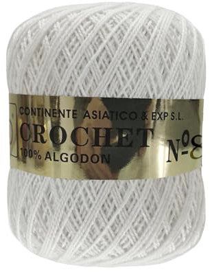 Cotton Yarn No.8 (100% Cotton), 80 g Fine Wool Skein, Wool for Crochet, Knitting, Crafts, Sewing, Crochet, Amigurumis, DIY, (1, White)
