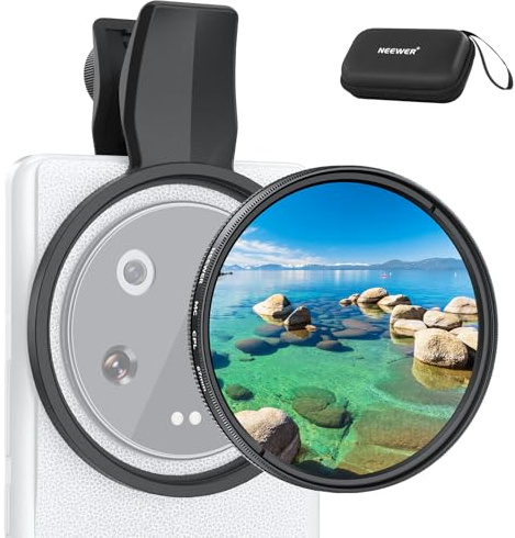 NEEWER 67mm Clip On para Teléfono, polarizador Circular, Kit de Accesorios para Lentes de Cámara Fotográfica Compatible con Android Samsung S25 Ultra Google Pixel Huawei Xiaomi, FL-B19