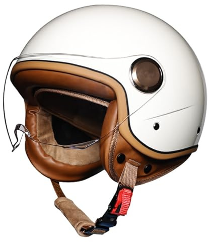 VVPEC Casques Jet Demi Casque Casque Moto avec Visière Vintage Casques Bols Homologué ECEDOT Casque Mobylette Ouvert Demi Casque Homme Femme Casque Jet pour Cruiser Hélicoptère Scooter(6,S=55~56cm)