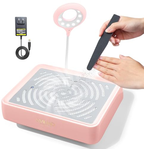 SAVILAND Staubabsaugung für Nägel mit Filter & Licht: 40W Nagelstaubsauger Saugstarke Leistungsstarke Professionelle Nail Dust Collector Nagelstaubabsaugung für Maniküre im Salon und zu Hause Rosa