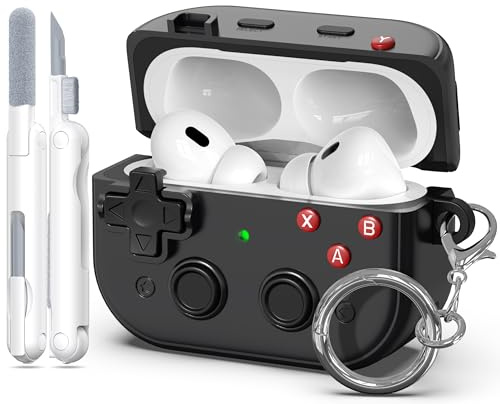 MHYALUDO Compatibile con custodia AirPods Pro 2a generazione, Cover protettiva design Player con LED frontale visibile, Resistente alle cadute per AirPods Pro 2/1 (2023/2022/2019), Stile Gaming, Nero