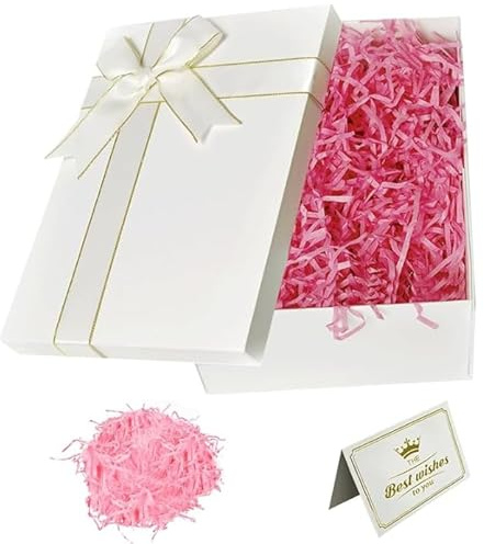 XWCHASA Caja de regalo con tapa 29 x 21 x 10,5 cm, caja de regalo de cumpleaños, tarjeta de felicitación, rafia Hamper Shreds para bodas, cumpleaños, Navidad