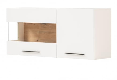 Furn.Design Hängevitrine in weiß matt und Evoke Eiche Vitrine hängend 120 cm, Soft-Close-Funktion, Lavell
