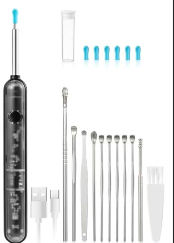 FoxSync 5MP 2560x1920 HD Ear Wax Removal Tool with Camera – Includes 11-Piece Ear Picks Set, 7 Silicone Tips, 280mAh Battery (80 Minutes Use), Type-C Charging