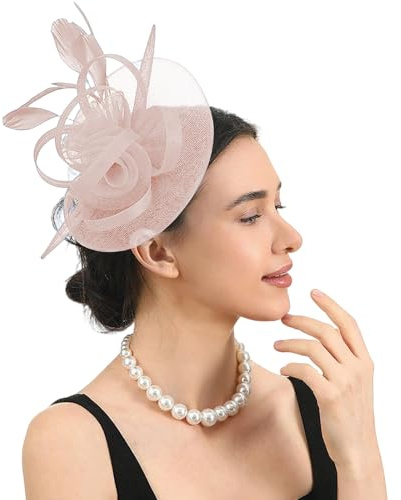 AYNKH Fascinators Blumen-Netzhut, Retro-Mesh-Bänder, Feder, Hochzeits-Stirnband mit Clip, Haarschmuck für Frauen und Mädchen, Hochzeit, Abschlussball, Party