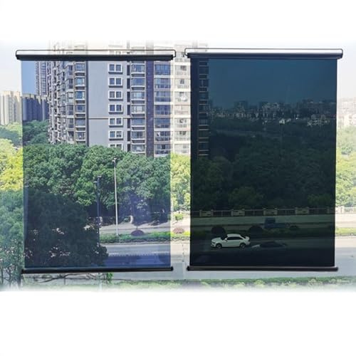 One-Way Mirror Roller Shades - No Drill Blinds with Adhesive Hooks for Glass Doors & Windows - UV Protection & Sunlight Blocking - Blue (W 50 x H 150 cm)
