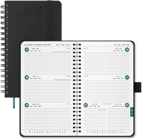 BEZEND Kalender 2026 2027 Klein Wochenplaner A6, 18-Monate TaschenKalender Juli 26-Dez 27, BuchKalender Ringbuch PU-Leder Softcover mit Stifthalter, Schwarz