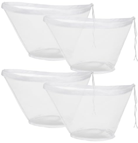 4 Stück Nussmilchbeutel, Große Größen Feinmaschiges Passiertuch Wiederverwendbar Schüsselform Nylon Käsetuch Abseihtuch mit Kordelzug Filterbeutel für Käse Fruchtsaft Mandel Joghurt Wein Tofu Kaffee