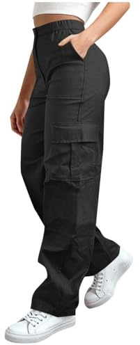 FPMLUXLL Cargo Pants Women High Waist Baggy Stretch Wide Leg Pants Hiking Climbing Outdoor Athletic Sweatpants with Pockets Black