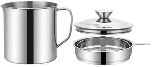 MUELODSIC Stainless Steel Oil Jug with Removable Fine Mesh Strainer for Kitchen Grease Storage Oil Container with Handle for Bacon Grease Dishwasher Safe