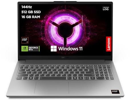 Lenovo LOQ Essential | 15.6 inch Full HD Gaming Laptop | AMD Ryzen 7 7735HS | NVIDIA GeForce RTX 4050 | 144Hz | 16 GB RAM | 512 GB SSD | Wi-Fi 6 | Windows 11 Home | Non-backlit Keyboard | Luna Grey