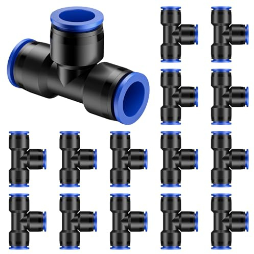 Pawfly 15 piezas en T de 16 mm para manguera de 12,7 mm (12,7 mm ID x 15,2 – 16,2 mm OD), conector en T de 3 vías, piezas de riego por goteo a prueba de goteo