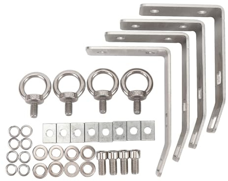 4pcs Load Stops for T Slot Cross Bars, Roof Rack Load Stop Brackets, 304 Stainless Steel Ladder and Kayak Securing System with Tie Down Hooks for Truck Cargo