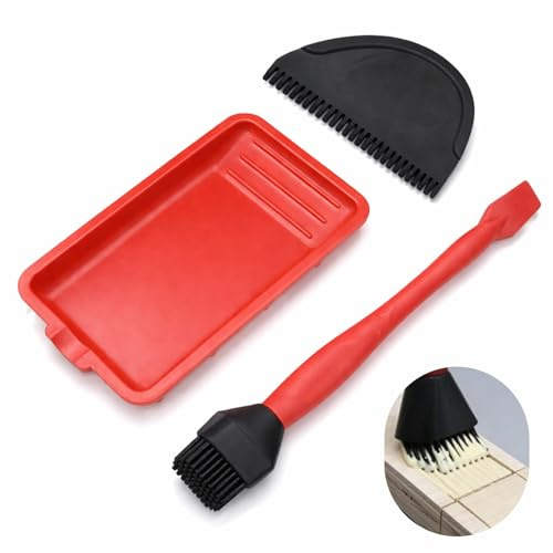3 Rouleaux de Colle à Bois, 1 Pinceau à Tête en Silicone,Kit Applicateur de Colle Bois, 1 Peigne de Pose et 1 Bac Collecteur,pour Applicateur, Collage Précis, Bricolage et applicateur colle