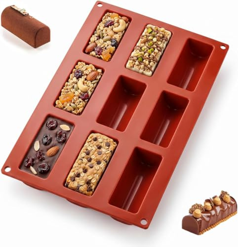 Dexpally Große SGroße Silikonformen Rechteckig, Loch-Silikon-Backform, 9-Fach Silikon - Antihaftformen Energieriegel Backform, Silikonform Müsliriegel, für Schokoriegel, Brownies, Puddings