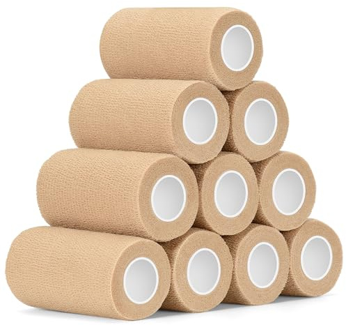 SEADESKY Bandage Autoadhésif 10cm x 4,5m Bande Cohesive Elastique Bandages Cohésifs Bande Strapping pour Les Humains Et Les Animaux Mains Pieds Poignets (Beige)