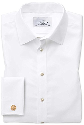 Charles Tyrwhitt Bügelfreies Twill-Hemd - Weiß Umschlagmanschette