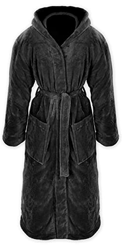 Gräfenstayn Badrock för kvinnor och män med huva i storlek S–XXXL med flanellfoder Oeko-Tex standard 100, svart, S