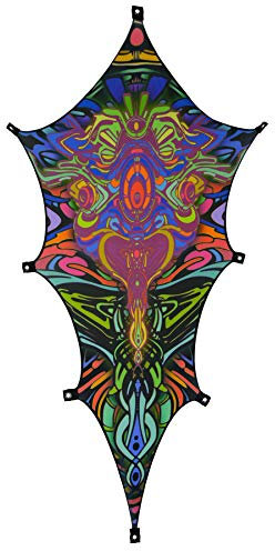 PSYWORK Schwarzlicht Segel Spandex | Goa Dragon Temple Red Small | 2,0 x 1,0m | UV-aktiv | Leuchtend | Wandtuch Wandbehang Stoff Neon Deko Party Tuch Tapestry Poster PSY