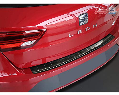 Avisa Edelstahl Heckstoßstangenschutz passgenau, Schwarz | kompatibel mit Seat Leon (5F) ST 2013-2017 & 2017- - Schwarz