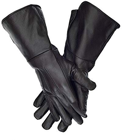 VISTOSO Hochwertige Handschuhe aus echtem Leder, mittelalterliches Kostüm, Cosplay, lange Manschette, Schwarz, Small