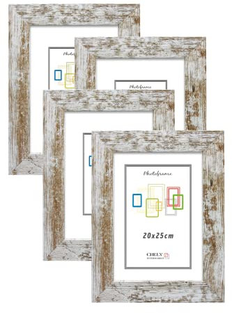 CHELY INTERMARKET MOD204 Marco Fotos Decorativo Estilo Clásico Vintage 20x25cm Pack4Uds Madera MDF con Cristal Real Diseño Montaje Vertical Horizontal Ideal Diplomas Certificados Fotografías