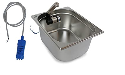 Edelstahl Spülbecken Camping Spüle Waschbecken + Ablauf + 12v Tauchpumpe 325x265x150mm Barwig Wasserhahn integriert (ad-ideen)