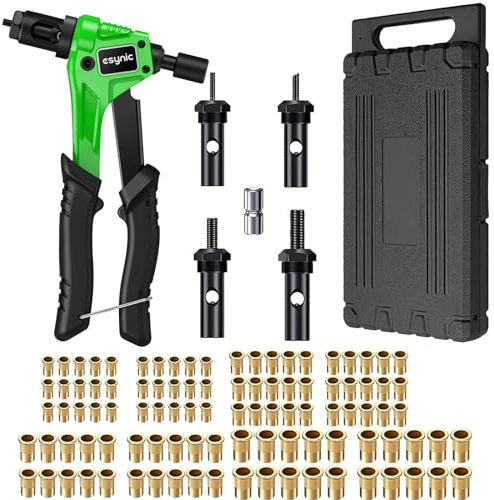 ESYNiC Kit 8 Rivettatrice Professionale con 100pz Rivetti Dadi M3 M4 M5 M6 Pinza Pistola Manuale a Rivetti Mandrini Rivettatrice per Inserti Filettati per Auto Rimorchi Mobili Industria