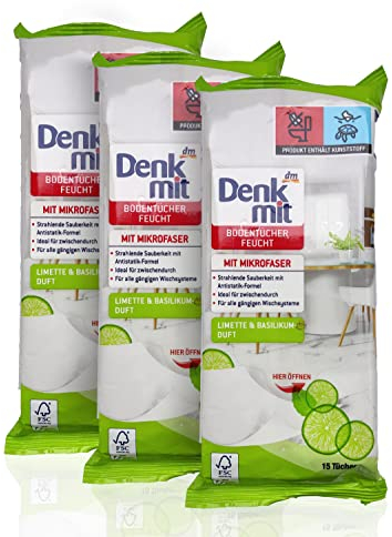 Denk - mit Feuchte Bodentücher Limette & Basilikum, 45 Stück (3er Pack)