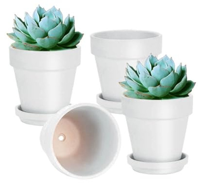vensovo 15CM White Terracotta & Clay Pots for Plant with Saucer - 4 Pack Medium Terra Cotta Planter with Drainage Hole, Flowerpot for Indoor Outdoor Plants, Crafts, Wedding Favor