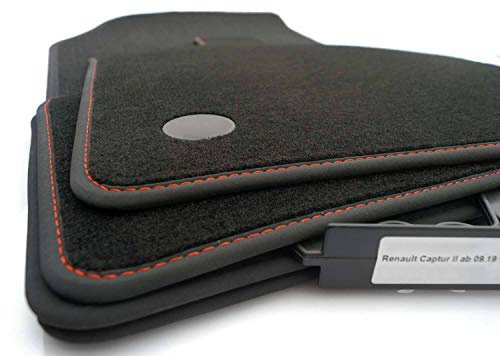 Fußmatten passgenau für Renault Captur II Velours Matten (Ziernaht Rot) Autoteppich Automatten 4-teilig Schwarz Tuning