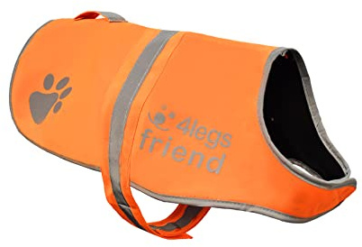 4LegsFriend Gilet de Sécurité Oragne Fluo pour Chien | Veste doublée Laine Polaire, Anti-Pluie, réfléchissant, visibilité la Nuit | Protège Contre Accidents de Voiture et de Chasse | 5 Tailles