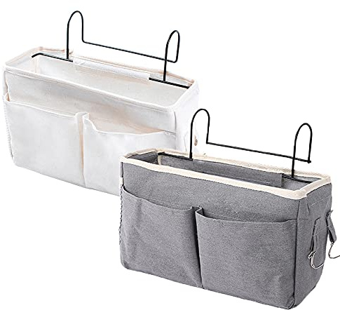 2 Stücke Multifunktionale Bett Tasche, Bett Organizer zum, Bett Organizer Einhängen, Hochbett Aufbewahrungstasche, Nachttisch Tasche, mit Darhthaken, für Buch, Zeitschriften, Fernbedienung, Handy